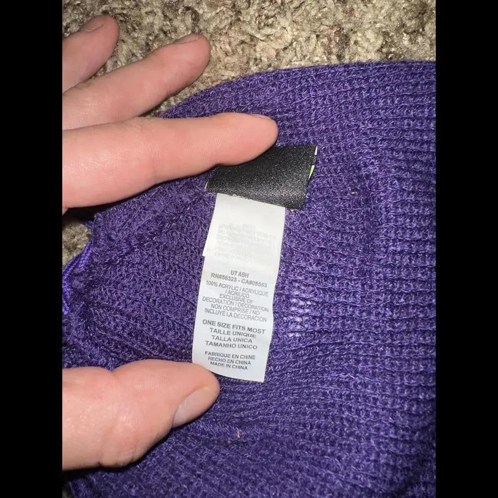 Nike LSU Tigers Purple Sideline Logo Cuffed Knit Hat with Pom Sample - Picture 7 of 11